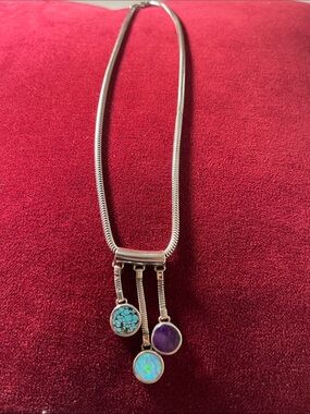 Reversible Sterling Silver Triple Stone Pendant Necklace
